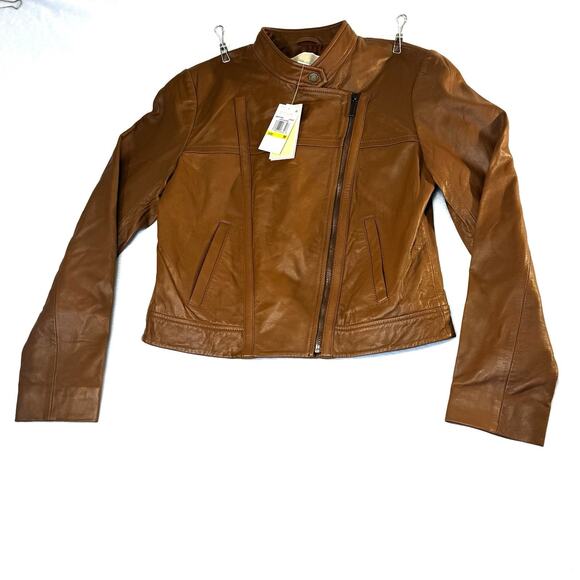 MRSP $250 New Michael Kors Real Lamb Leather Short Jacket Brown Size Medium - Picture 3 of 15